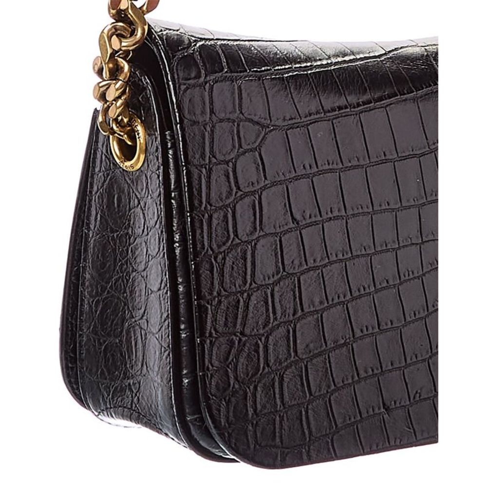 Saint Laurent Elise Croc-Embossed Leather Shoulder Bag, Black - Picture 3 of 4